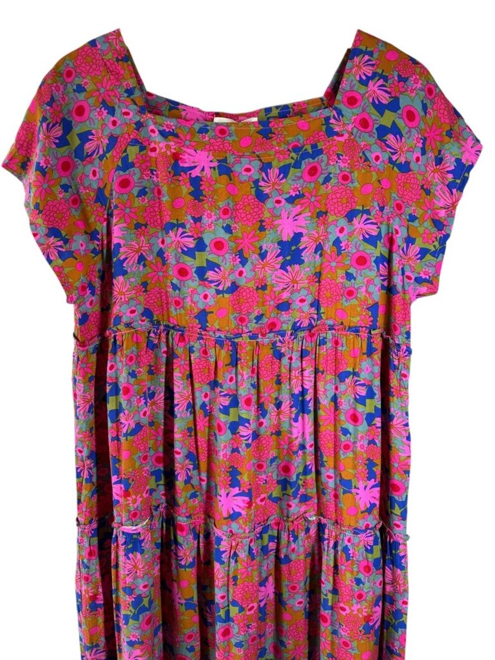 Natural Life Berkley Floral Tiered Maxi Dress Pink Blue Boho Rayon Size L - Picture 4 of 7